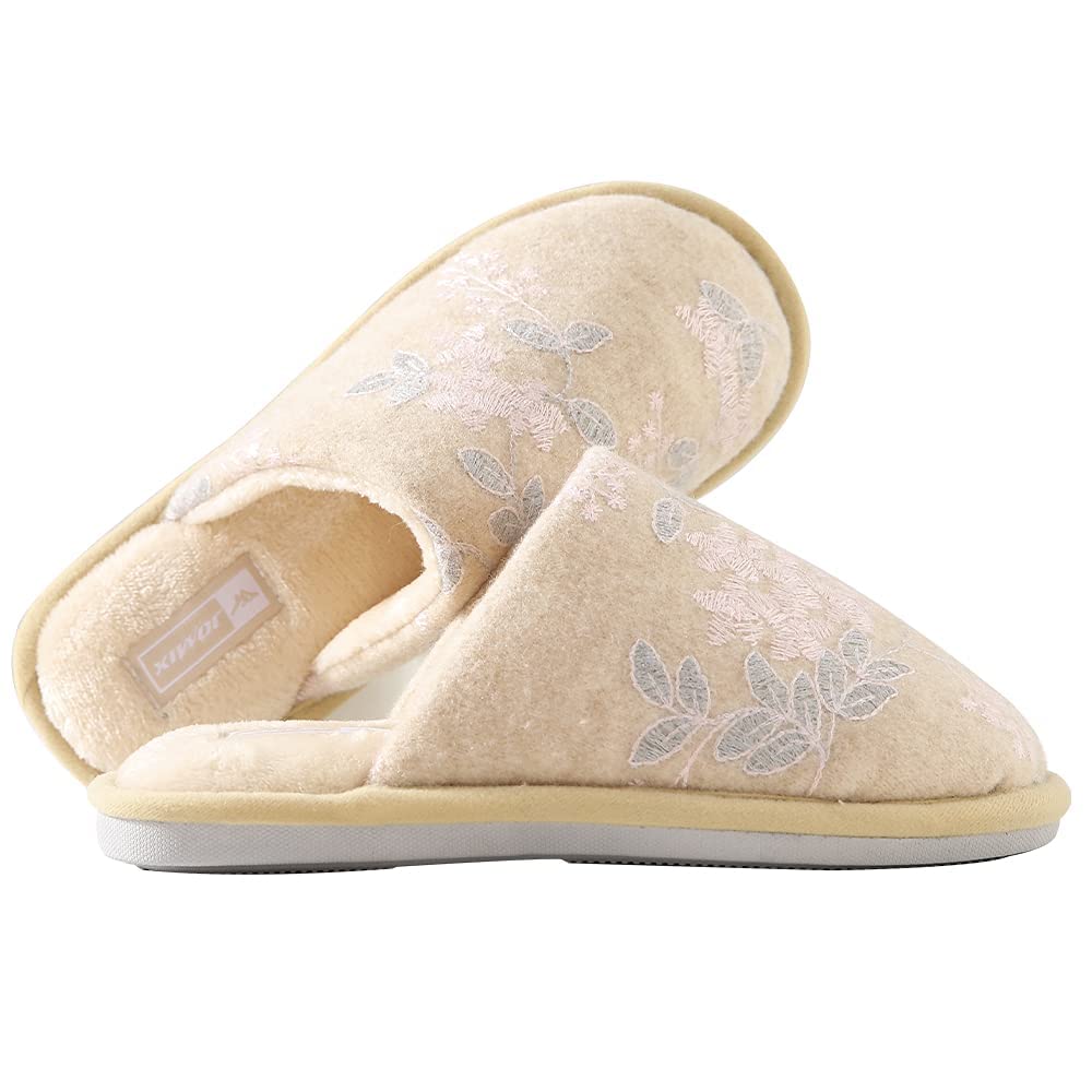 JOMIX Hausschuhe Damen Winter Warm Gefüttert Rutschfest Geschlossene Zehen Leicht Leise Pantoffeln Mit Plüschfutter Gummisohle in Velours Optik Mule Sabot für Zuhause