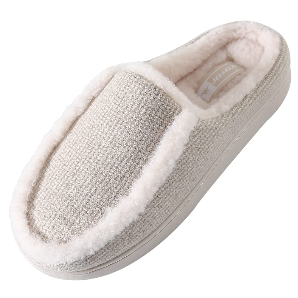 JOMIX Hausschuhe Damen Winter Warm Gefüttert Rutschfest Geschlossene Zehen Leicht Leise Pantoffeln Mit Plüschfutter Gummisohle in Velours Optik Mule Sabot für Zuhause