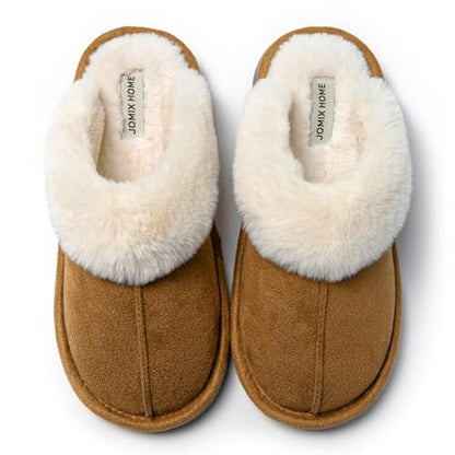 JOMIX Hausschuhe Damen Winter Warm Gefüttert Rutschfest Geschlossene Zehen Leicht Leise Pantoffeln Mit Plüschfutter Gummisohle in Velours Optik Mule Sabot für Zuhause