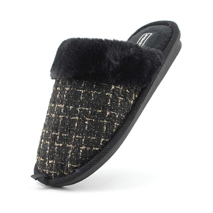 JOMIX Hausschuhe Damen Winter Warm Gefüttert Rutschfest Geschlossene Zehen Leicht Leise Pantoffeln Mit Plüschfutter Gummisohle in Velours Optik Mule Sabot für Zuhause