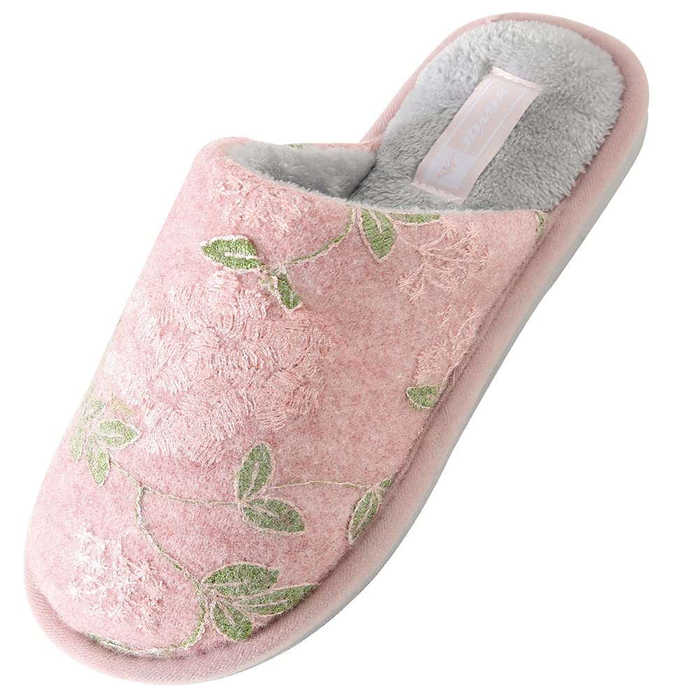 JOMIX Hausschuhe Damen Winter Warm Gefüttert Rutschfest Geschlossene Zehen Leicht Leise Pantoffeln Mit Plüschfutter Gummisohle in Velours Optik Mule Sabot für Zuhause