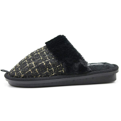 JOMIX Hausschuhe Damen Winter Warm Gefüttert Rutschfest Geschlossene Zehen Leicht Leise Pantoffeln Mit Plüschfutter Gummisohle in Velours Optik Mule Sabot für Zuhause