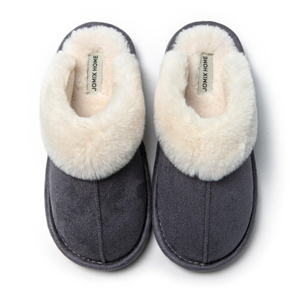JOMIX Hausschuhe Damen Winter Warm Gefüttert Rutschfest Geschlossene Zehen Leicht Leise Pantoffeln Mit Plüschfutter Gummisohle in Velours Optik Mule Sabot für Zuhause