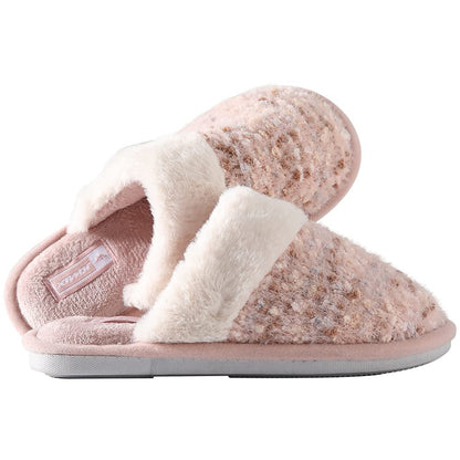 JOMIX Hausschuhe Damen Winter Warm Gefüttert Rutschfest Geschlossene Zehen Leicht Leise Pantoffeln Mit Plüschfutter Gummisohle in Velours Optik Mule Sabot für Zuhause