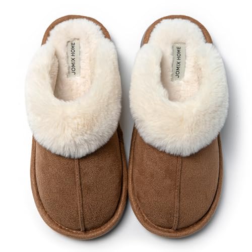 JOMIX Hausschuhe Damen Winter Warm Gefüttert Rutschfest Geschlossene Zehen Leicht Leise Pantoffeln Mit Plüschfutter Gummisohle in Velours Optik Mule Sabot für Zuhause