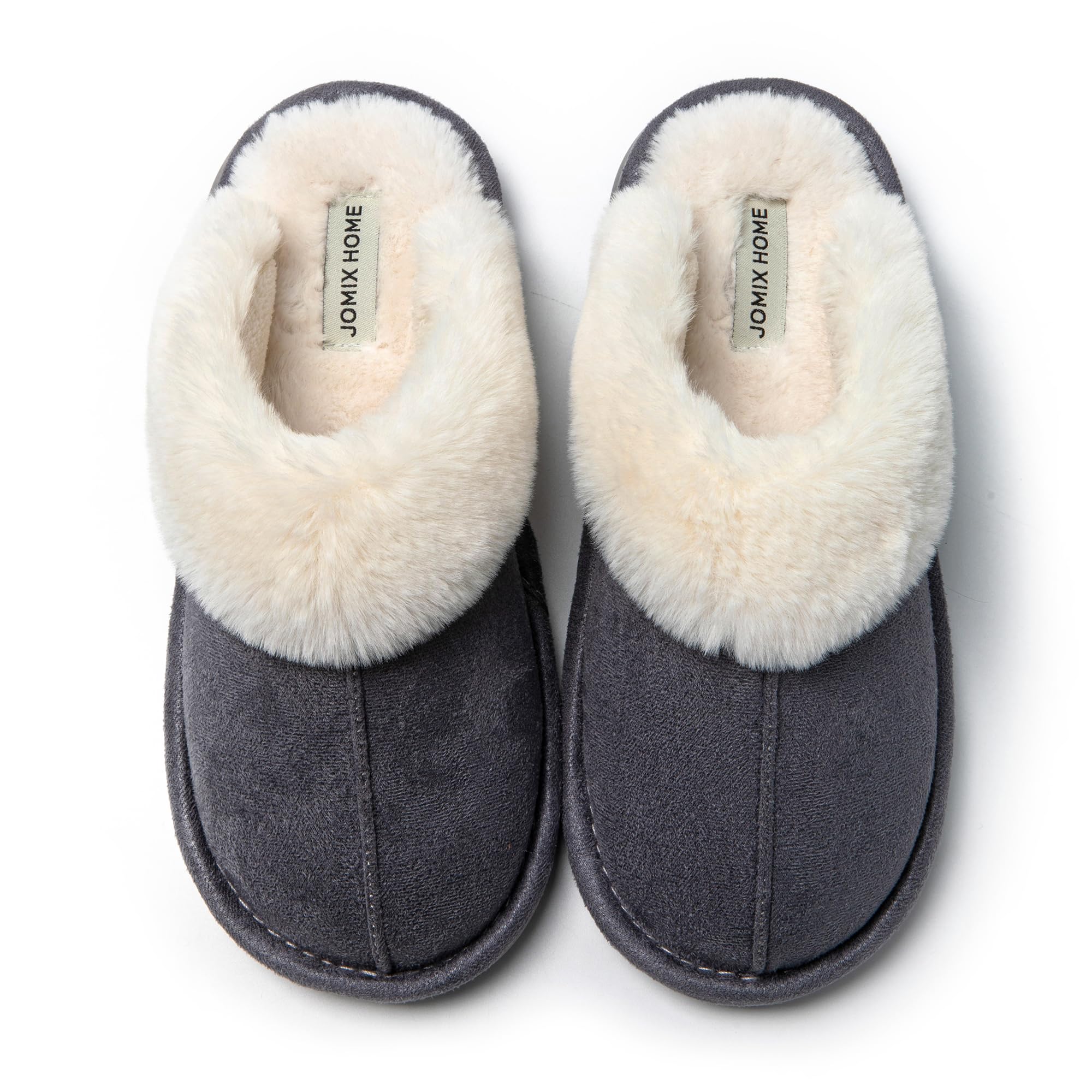 JOMIX Hausschuhe Damen Winter Warm Gefüttert Rutschfest Geschlossene Zehen Leicht Leise Pantoffeln Mit Plüschfutter Gummisohle in Velours Optik Mule Sabot für Zuhause