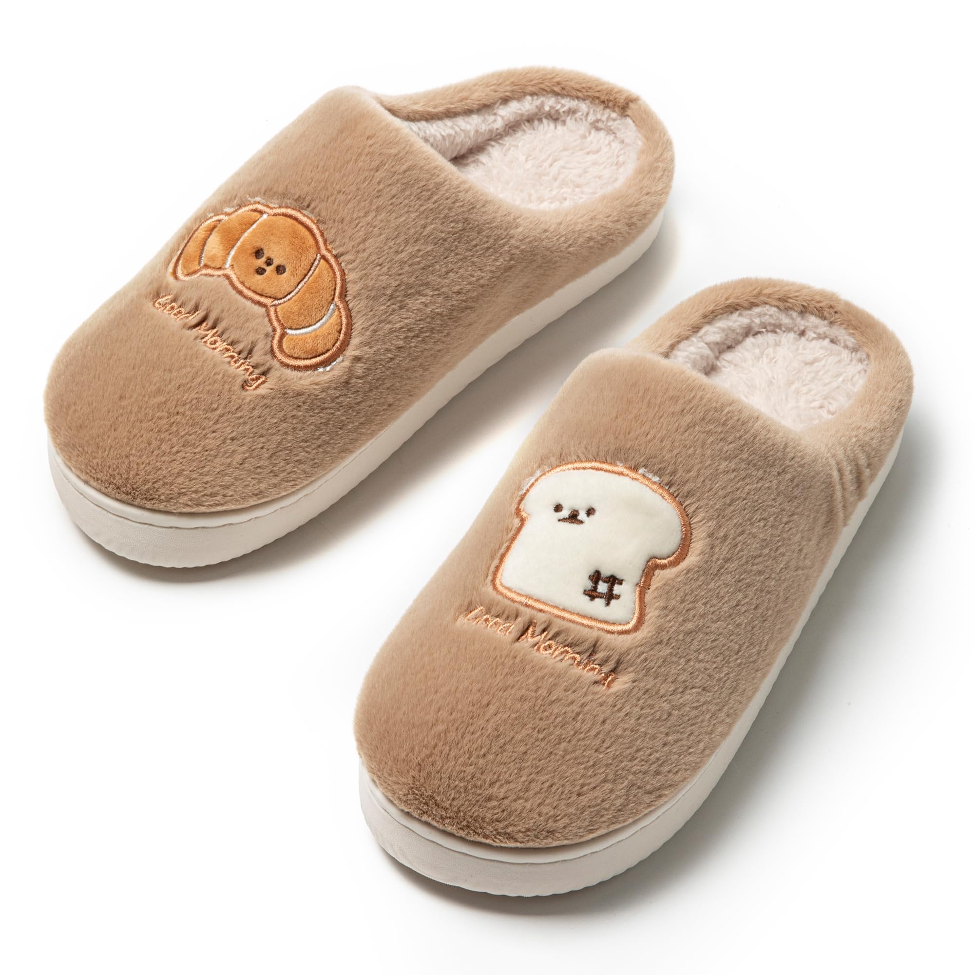 JOMIX Hausschuhe Damen Winter Warme Plüsch Gefüttert Pantoffeln Bequeme Lustige Slippers mit Brotmuster