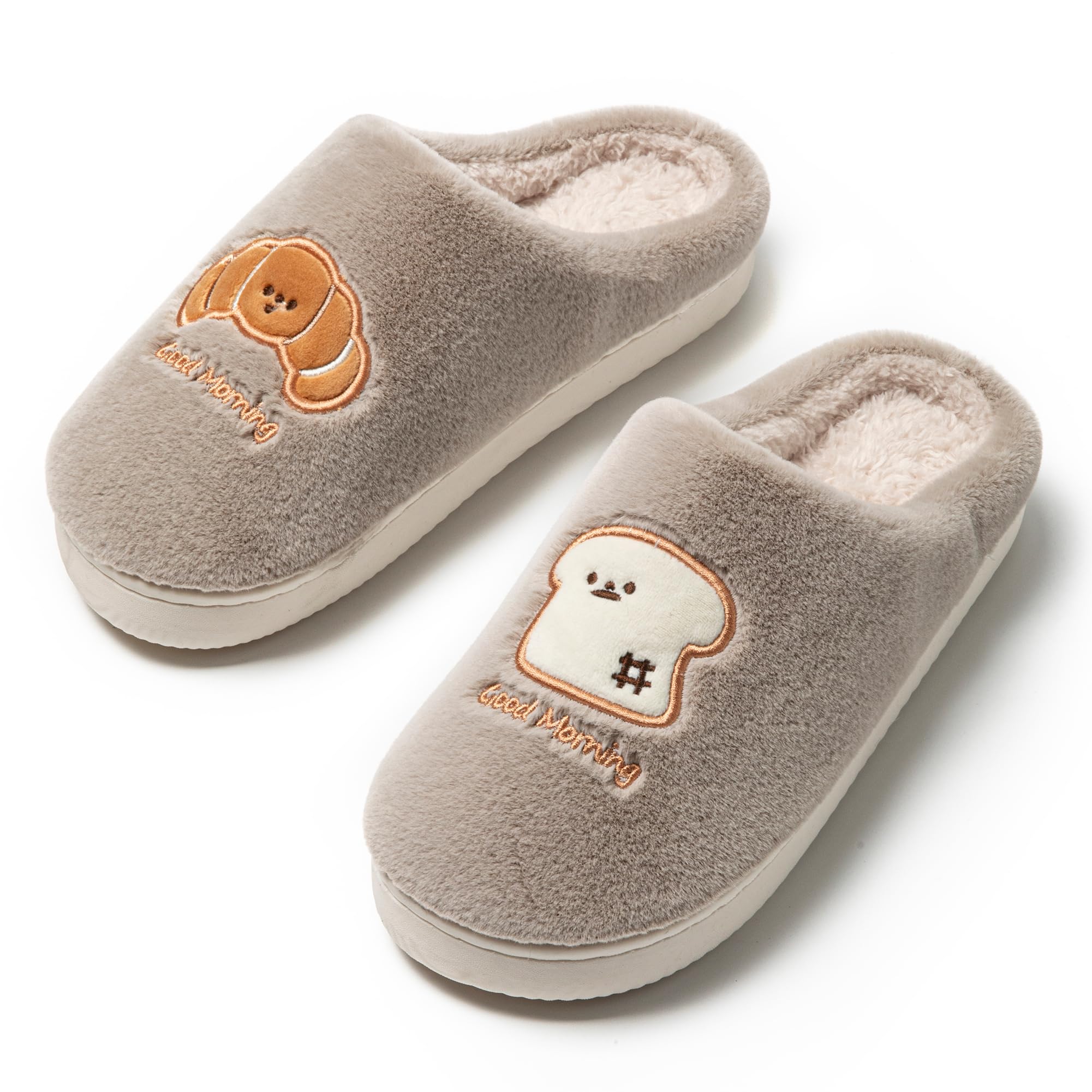 JOMIX Hausschuhe Damen Winter Warme Plüsch Gefüttert Pantoffeln Bequeme Lustige Slippers mit Brotmuster
