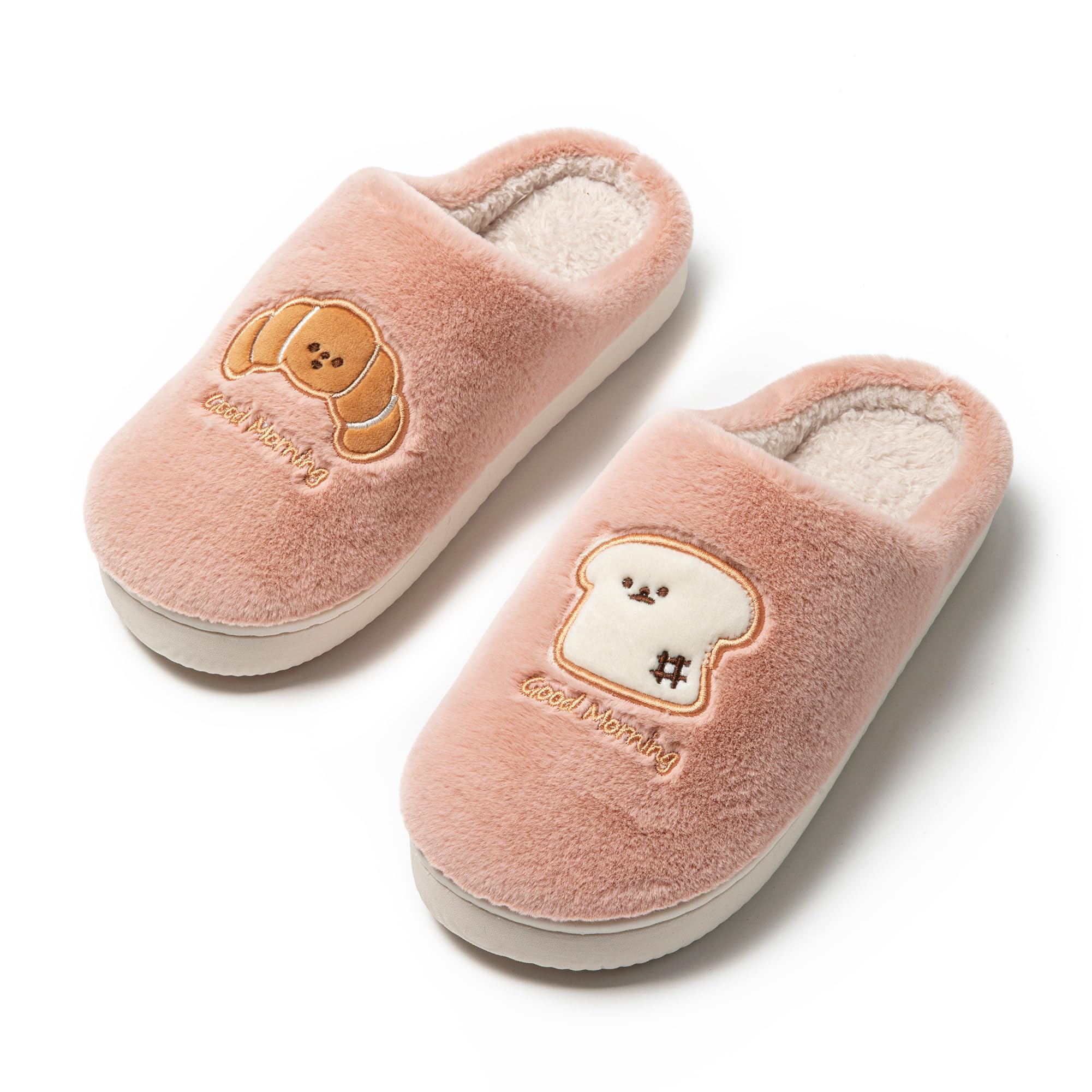 JOMIX Hausschuhe Damen Winter Warme Plüsch Gefüttert Pantoffeln Bequeme Lustige Slippers mit Brotmuster