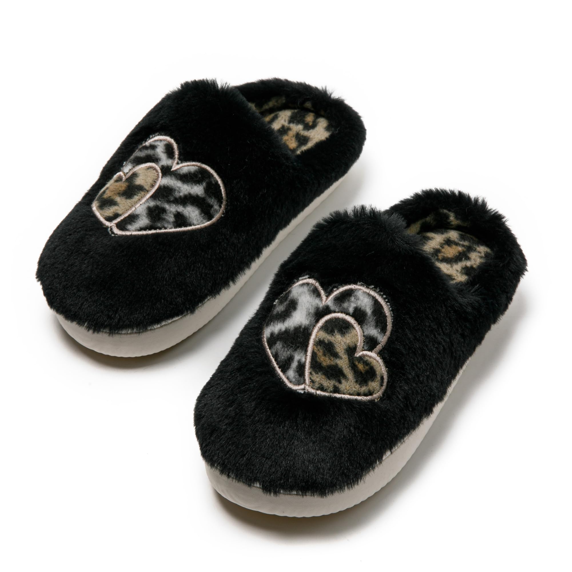 JOMIX Hausschuhe Damen Winter Warme Plüsch Gefüttert Pantoffeln Bequeme Rutschfeste Herzen Leopard Slippers Elegant Puschen
