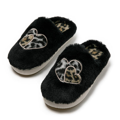 JOMIX Hausschuhe Damen Winter Warme Plüsch Gefüttert Pantoffeln Bequeme Rutschfeste Herzen Leopard Slippers Elegant Puschen