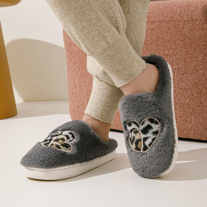 JOMIX Hausschuhe Damen Winter Warme Plüsch Gefüttert Pantoffeln Bequeme Rutschfeste Herzen Leopard Slippers Elegant Puschen