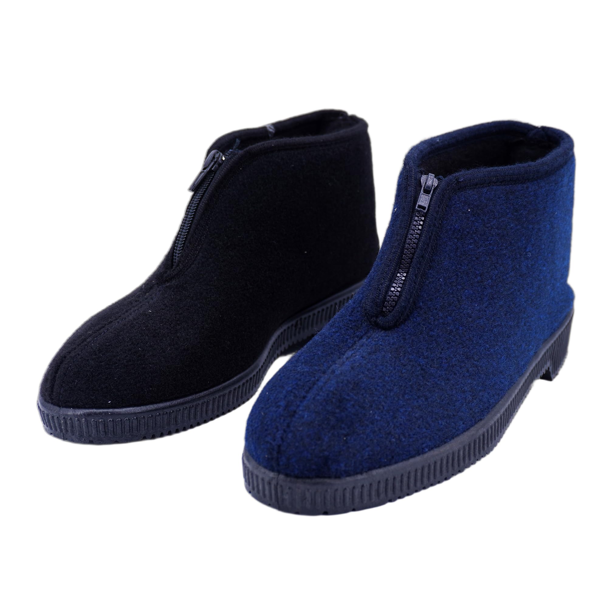 JOMIX Hausschuhe Herren Winter mit Reißverschluss Warme Rutschfeste Pantoffeln mit Gummisohle für Senioren Breite Füße Hausstiefel Knöchelhoch aus Filz Bequem Leicht Anzuziehen Made in Italy