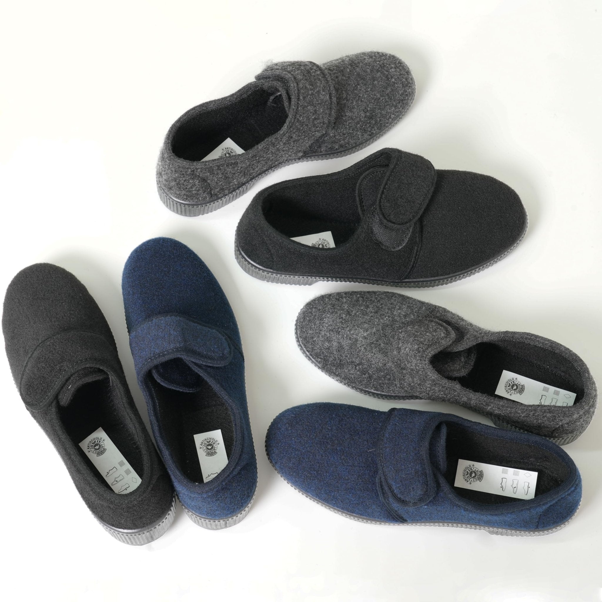 JOMIX Hausschuhe Herren Winter Warme Flizpantoffeln mit Klettverschluss Gefütterte Slippers Plüsch Rutschfeste Orthopädische Schuhe mit Fußbett