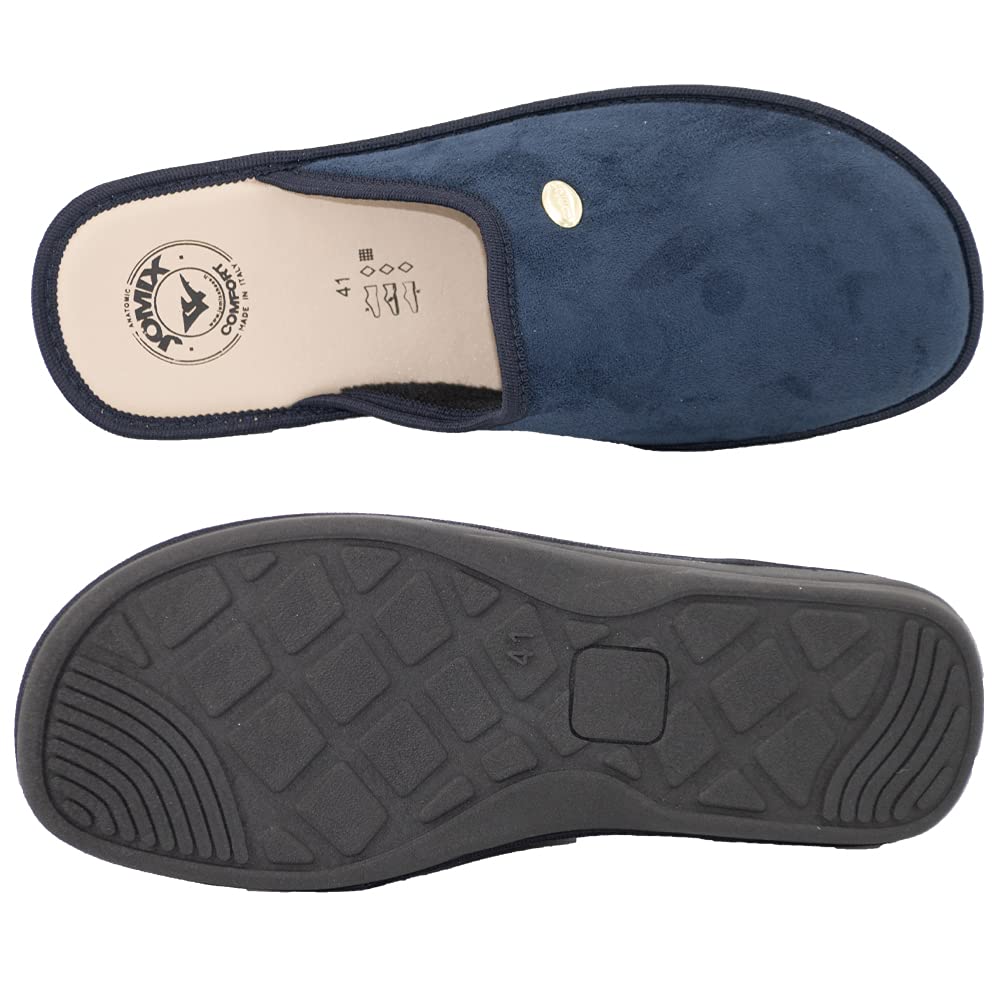 JOMIX Herren Hausschuhe Bequeme Leder Fußbett Pantoffeln Weiche Italien Pantoletten Rutschfeste Gummisohle Indoor Outdoor