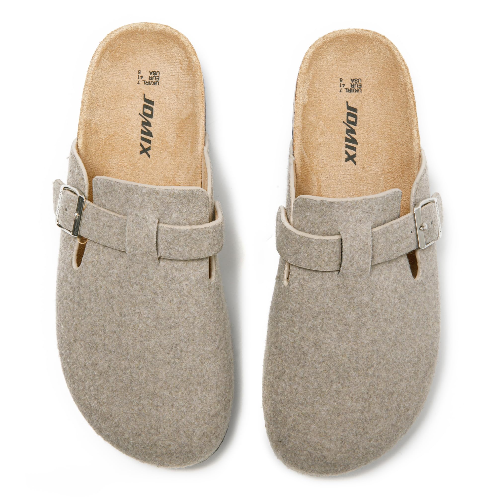 JOMIX Herren Pantoletten Winter Clogs Rutschfester Pantoffeln Bequeme Kork Filzclog Flache Hausschuhe mit Verstellbar Schnalle