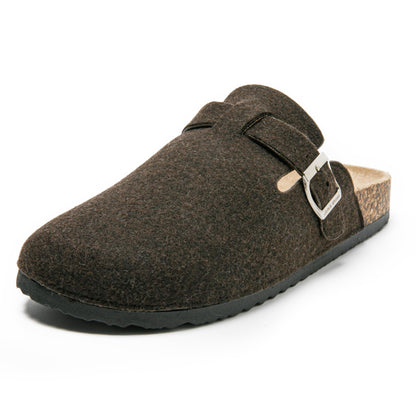 JOMIX Herren Pantoletten Winter Clogs Rutschfester Pantoffeln Bequeme Kork Filzclog Flache Hausschuhe mit Verstellbar Schnalle