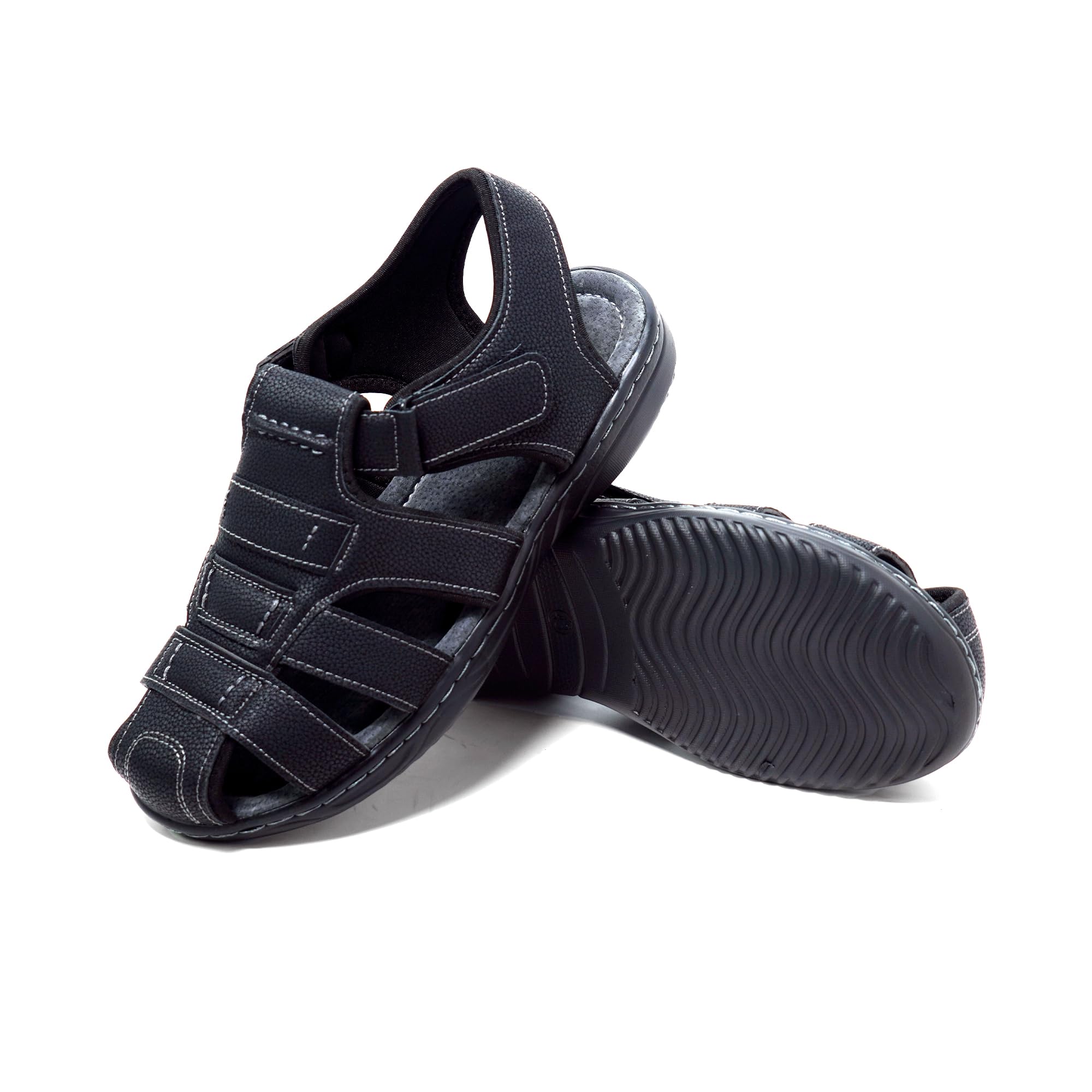 JOMIX Herren Sandalen mit Klettverschluss Leder Freizeitschuhe Anti - Rutsche Riemenschuhe Sport Trekkingsandalen Strandschuhe Reisen Trekking Wander Outdoorsandalen