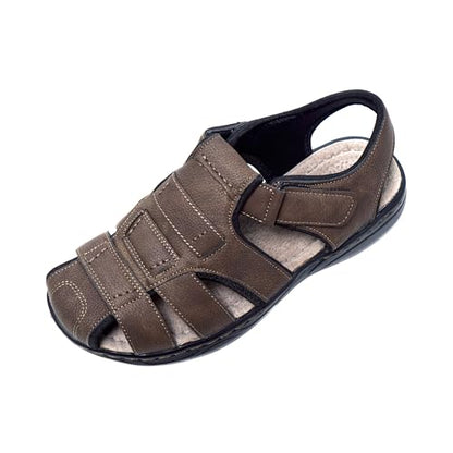 JOMIX Herren Sandalen mit Klettverschluss Leder Freizeitschuhe Anti - Rutsche Riemenschuhe Sport Trekkingsandalen Strandschuhe Reisen Trekking Wander Outdoorsandalen