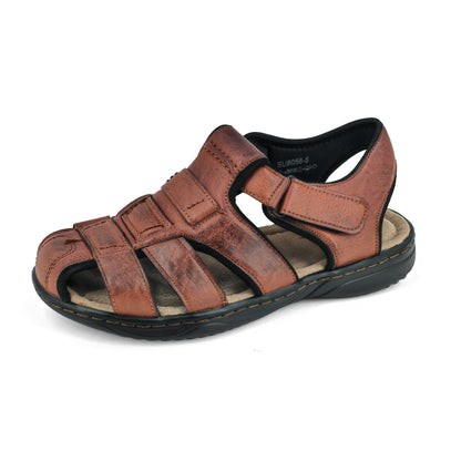 JOMIX Herren Sandalen mit Klettverschluss Leder Freizeitschuhe Anti - Rutsche Riemenschuhe Sport Trekkingsandalen Strandschuhe Reisen Trekking Wander Outdoorsandalen