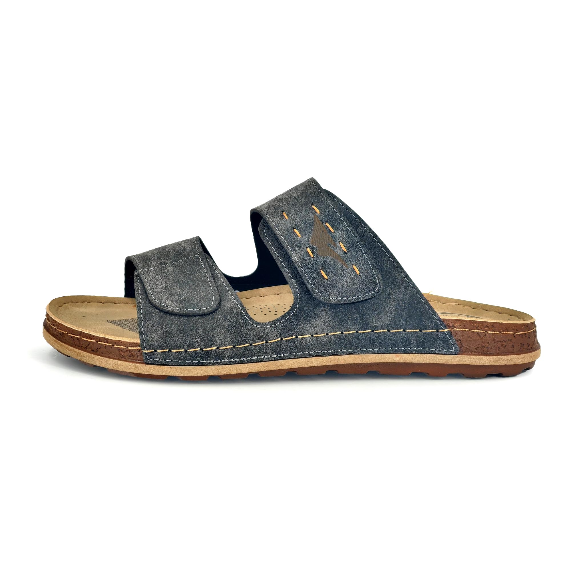 JOMIX Leder Pantoletten Herren Sandalen mit Weich Fußbett Jungen Sommer Leder Plattform Clogs Freizeit Sommerschuhe ( Grau, 45 EU, TU2003 )