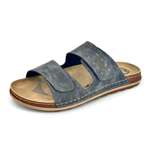 JOMIX Leder Pantoletten Herren Sandalen mit Weich Fußbett Jungen Sommer Leder Plattform Clogs Freizeit Sommerschuhe ( Grau, 45 EU, TU2003 )