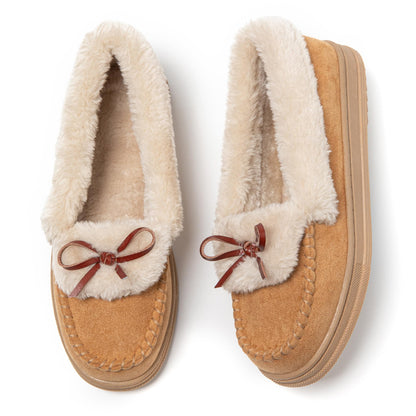 JOMIX Mokassins Damen Klassische Bootsschuhe Flache Loafer Comfort Segelschuhe Damen Slip On Schuhe mit Fliege Plüsch Gefüttert Hausschuhe