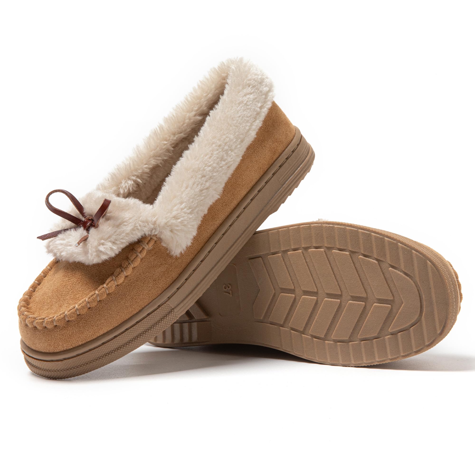 JOMIX Mokassins Damen Klassische Bootsschuhe Flache Loafer Comfort Segelschuhe Damen Slip On Schuhe mit Fliege Plüsch Gefüttert Hausschuhe