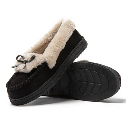 JOMIX Mokassins Damen Klassische Bootsschuhe Flache Loafer Comfort Segelschuhe Damen Slip On Schuhe mit Fliege Plüsch Gefüttert Hausschuhe