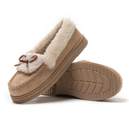 JOMIX Mokassins Damen Klassische Bootsschuhe Flache Loafer Comfort Segelschuhe Damen Slip On Schuhe mit Fliege Plüsch Gefüttert Hausschuhe