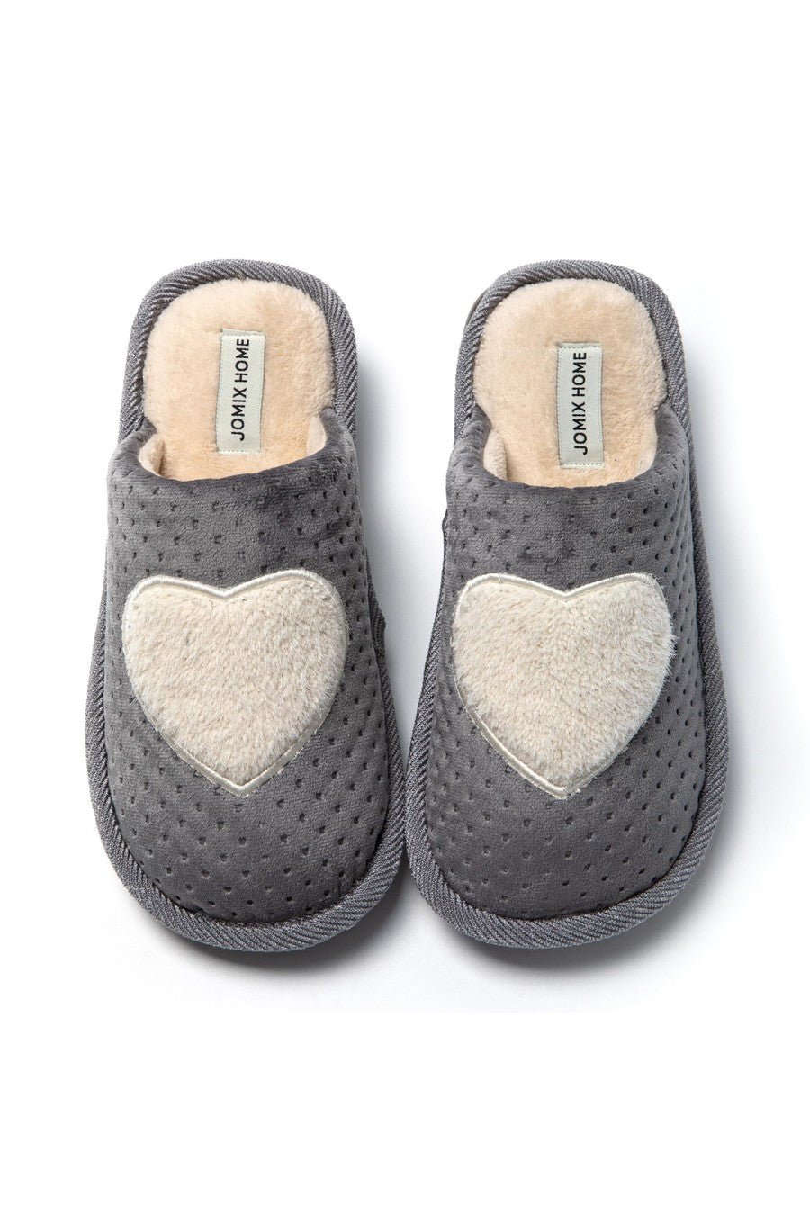 JOMIX Pantofole Donna Invernali Ciabatte Pelose Calde da Casa Pantofole Eleganti con Tacco Zeppa Decorate Cuore MD8567