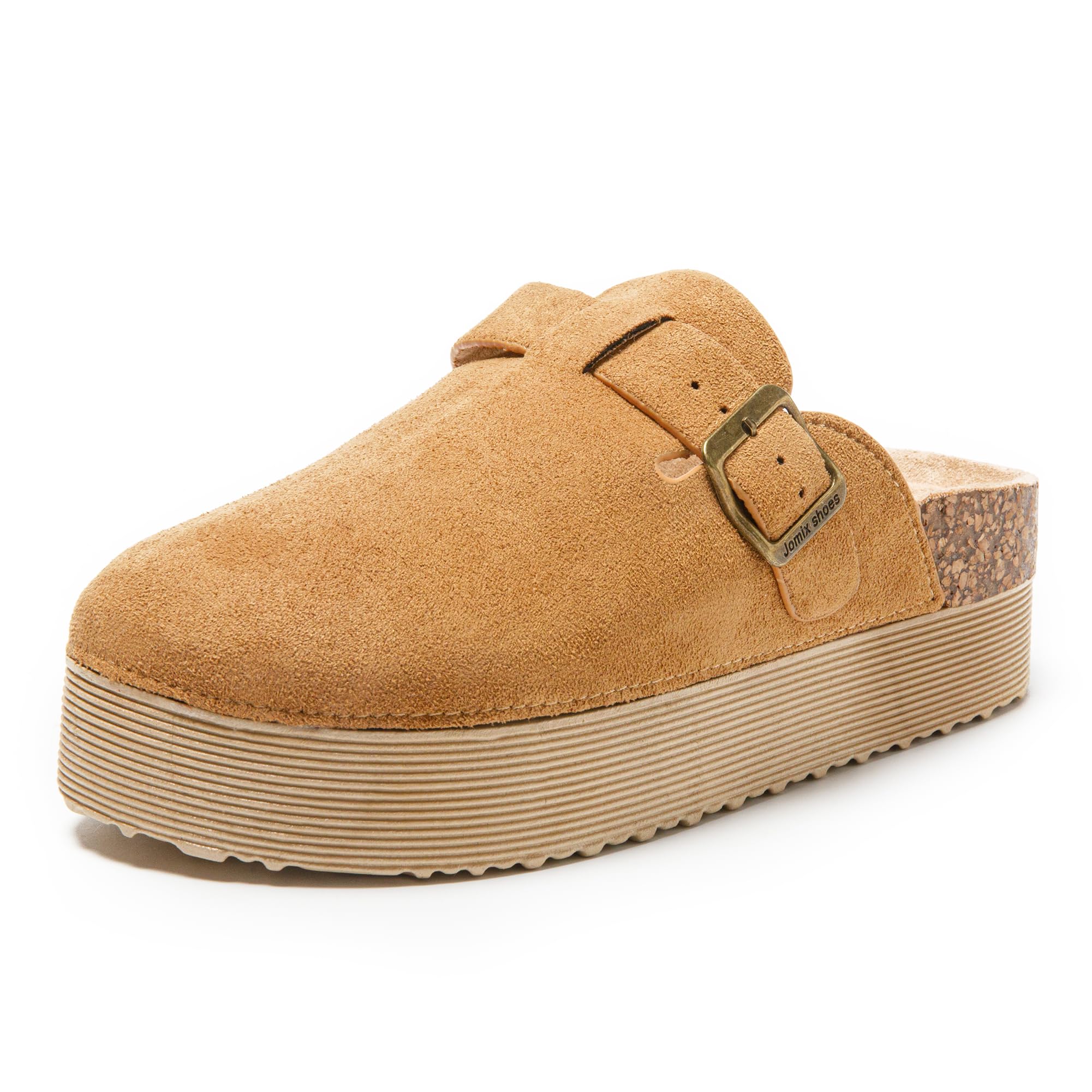 JOMIX Pantoletten Damen Clogs Hausschuhe Rutschfester Slippers Bequeme Kork Fußbett Gartenschuhe mit Verstellbar Schnalle