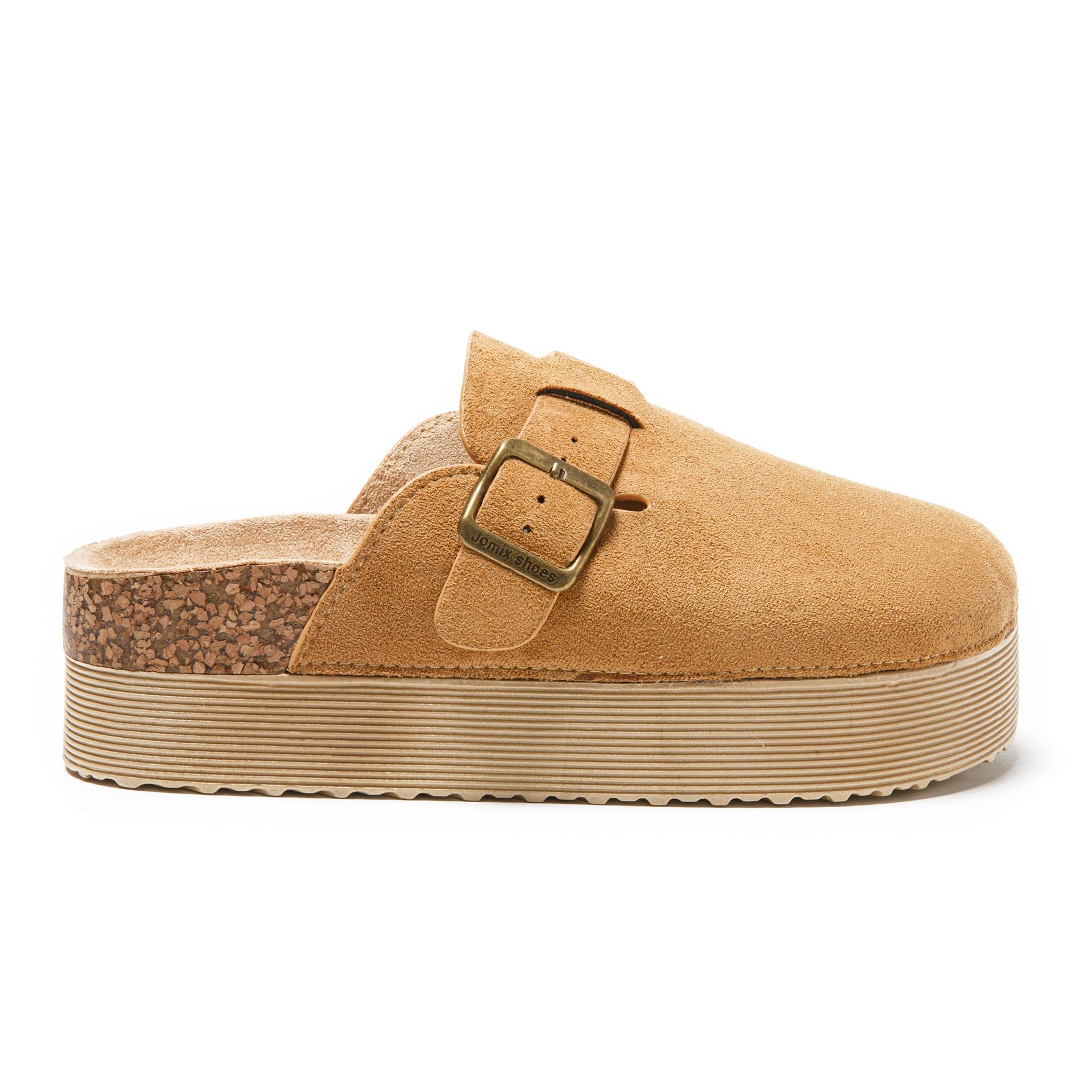JOMIX Pantoletten Damen Clogs Hausschuhe Rutschfester Slippers Bequeme Kork Fußbett Gartenschuhe mit Verstellbar Schnalle