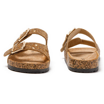 JOMIX Pantoletten Damen Glitzer Clogs Bohemian Bunte Sandalen mit Strass Plateau Bequeme Strand Kork Schuhe