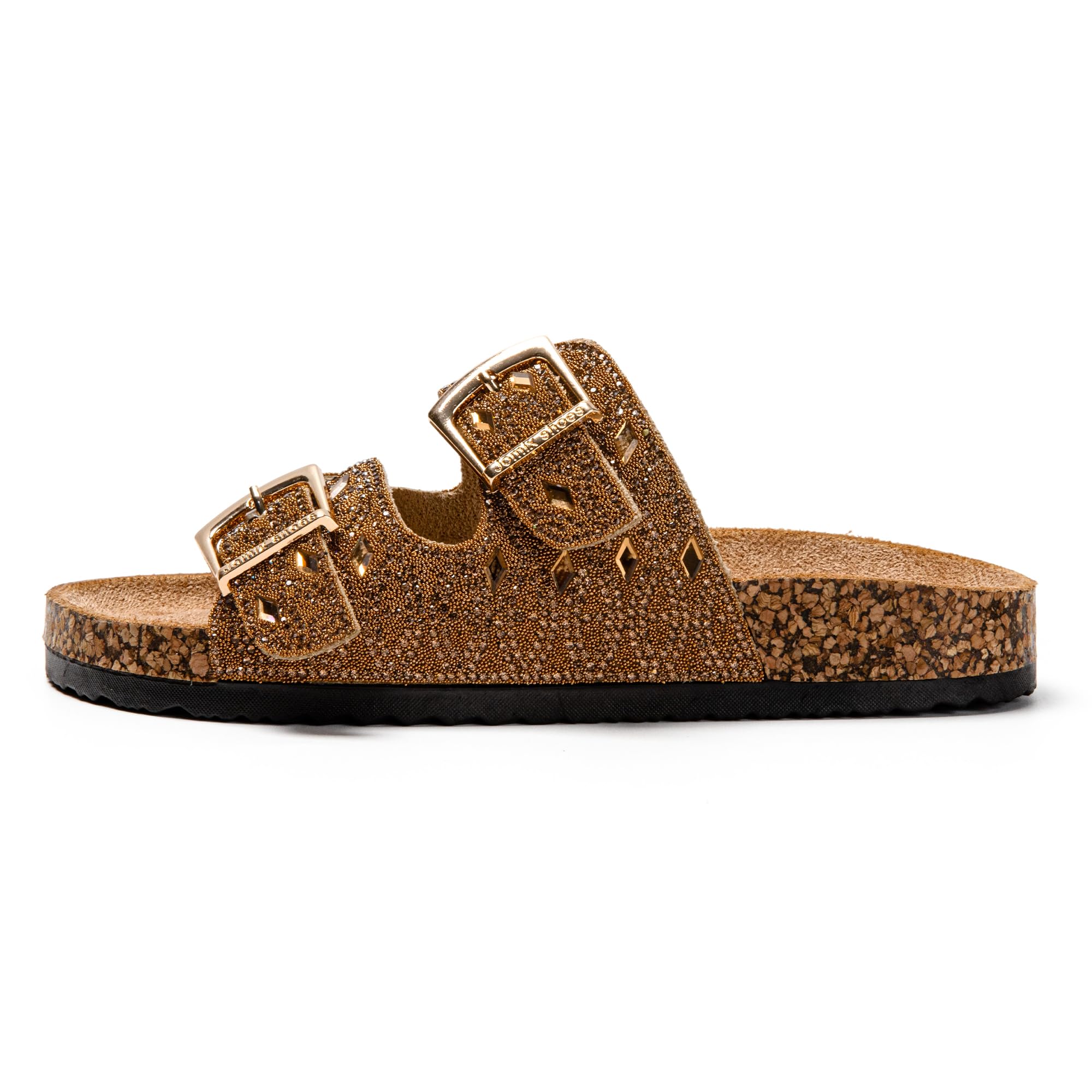 JOMIX Pantoletten Damen Glitzer Clogs Bohemian Bunte Sandalen mit Strass Plateau Bequeme Strand Kork Schuhe