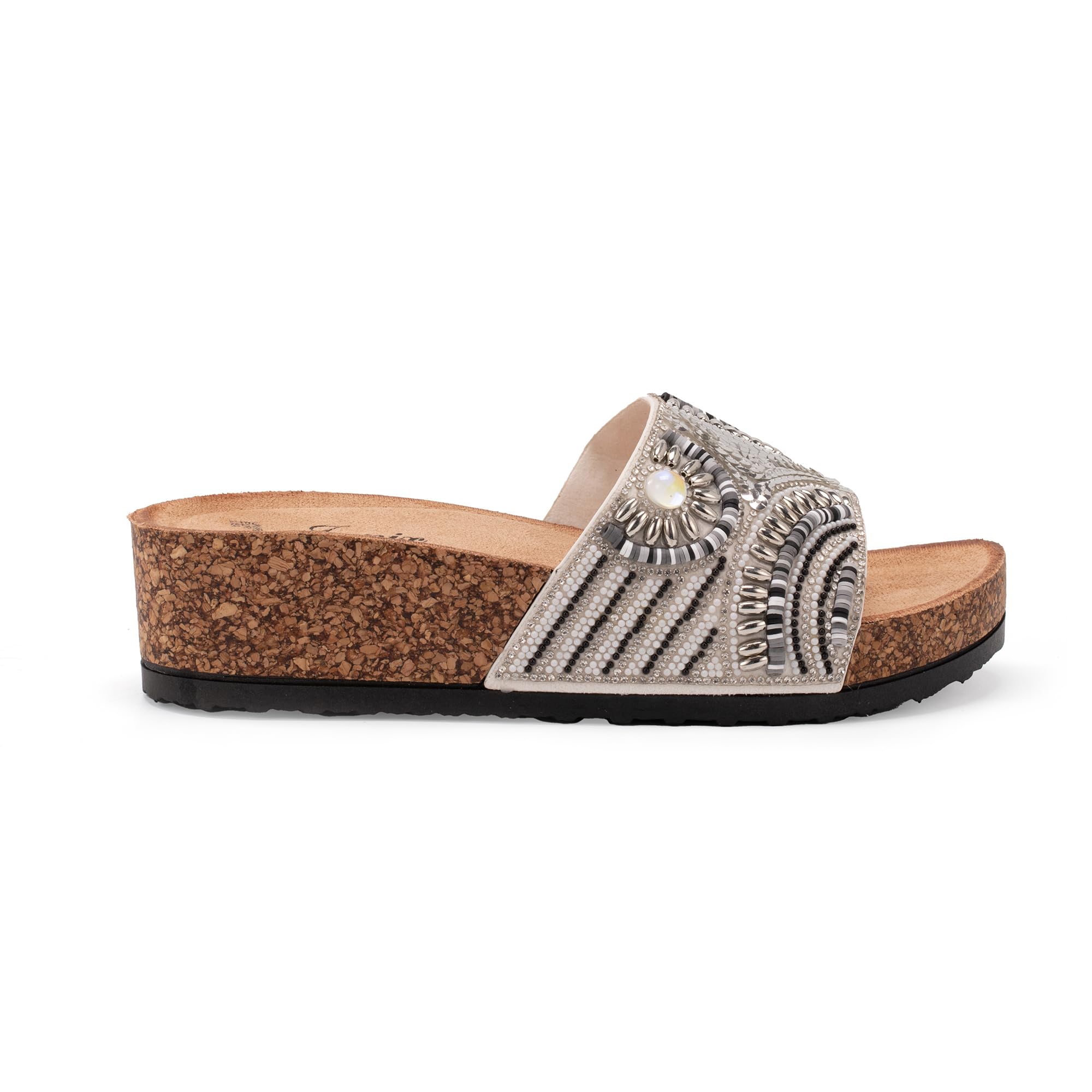 JOMIX Pantoletten Damen Glitzer Clogs Bohemian Bunte Sandalen mit Strassstein Plateau Bequeme Strand Kork Schuhe Sandals Römer Elegant Sandalette