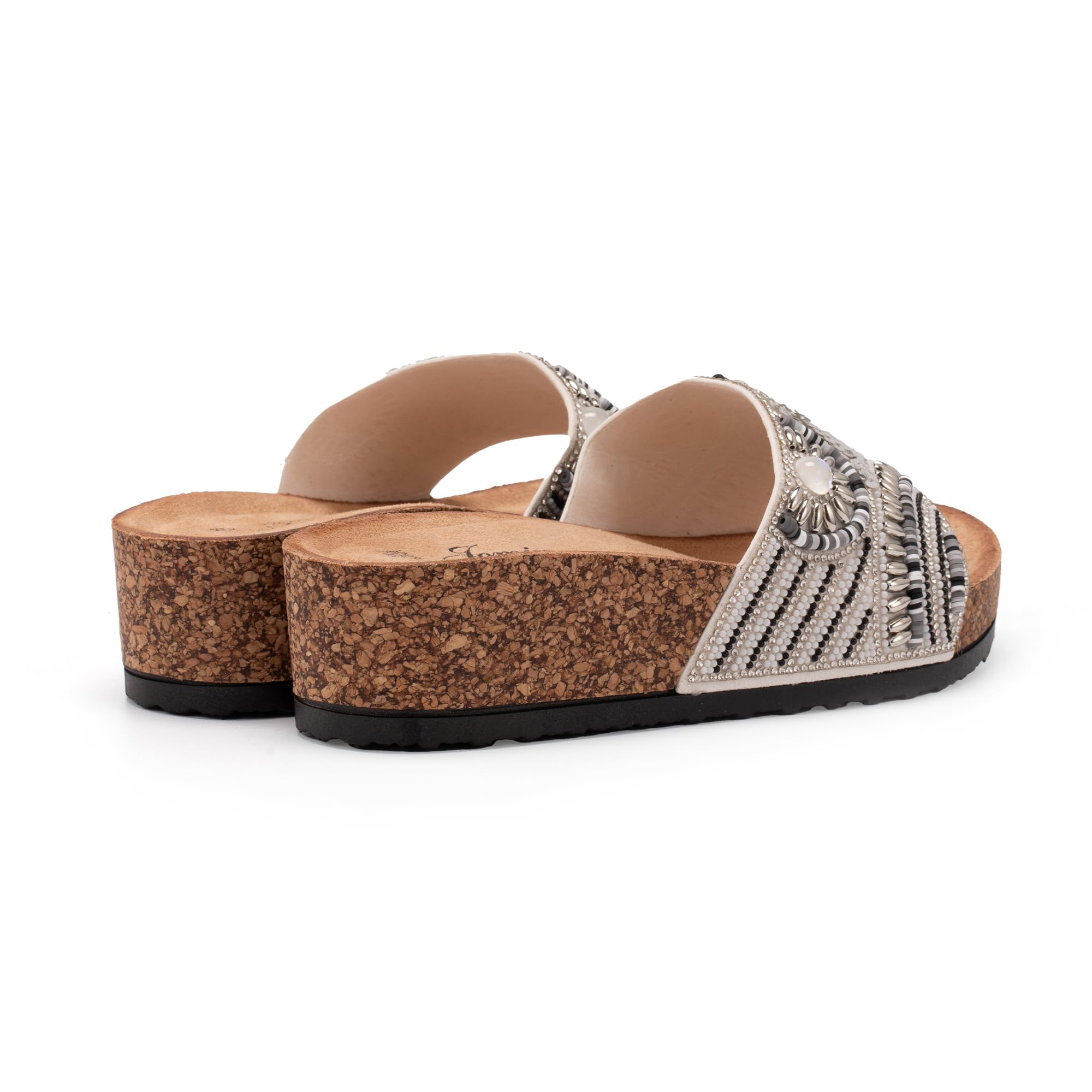 JOMIX Pantoletten Damen Glitzer Clogs Bohemian Bunte Sandalen mit Strassstein Plateau Bequeme Strand Kork Schuhe Sandals Römer Elegant Sandalette