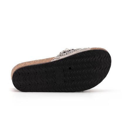 JOMIX Pantoletten Damen Glitzer Clogs Bohemian Bunte Sandalen mit Strassstein Plateau Bequeme Strand Kork Schuhe Sandals Römer Elegant Sandalette