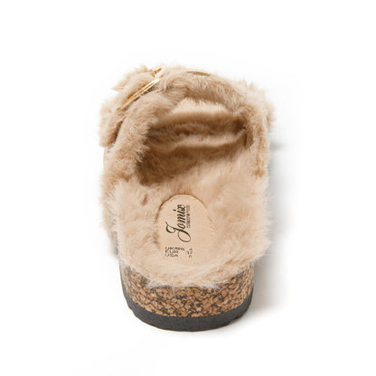 JOMIX Pantoletten Damen Plateau Pantoffeln Winter Hausschuhe Plüsch Clogs Bequeme Kork Fußbett Outdoor Slippers