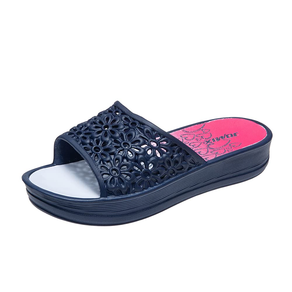 JOMIX Pantoletten Damen Sommer Bunte Badeschuhe mit Fussbett Flache Rutschfest Badelatschen Meer Pool Strand Schwimmen Schnalle Schlappen