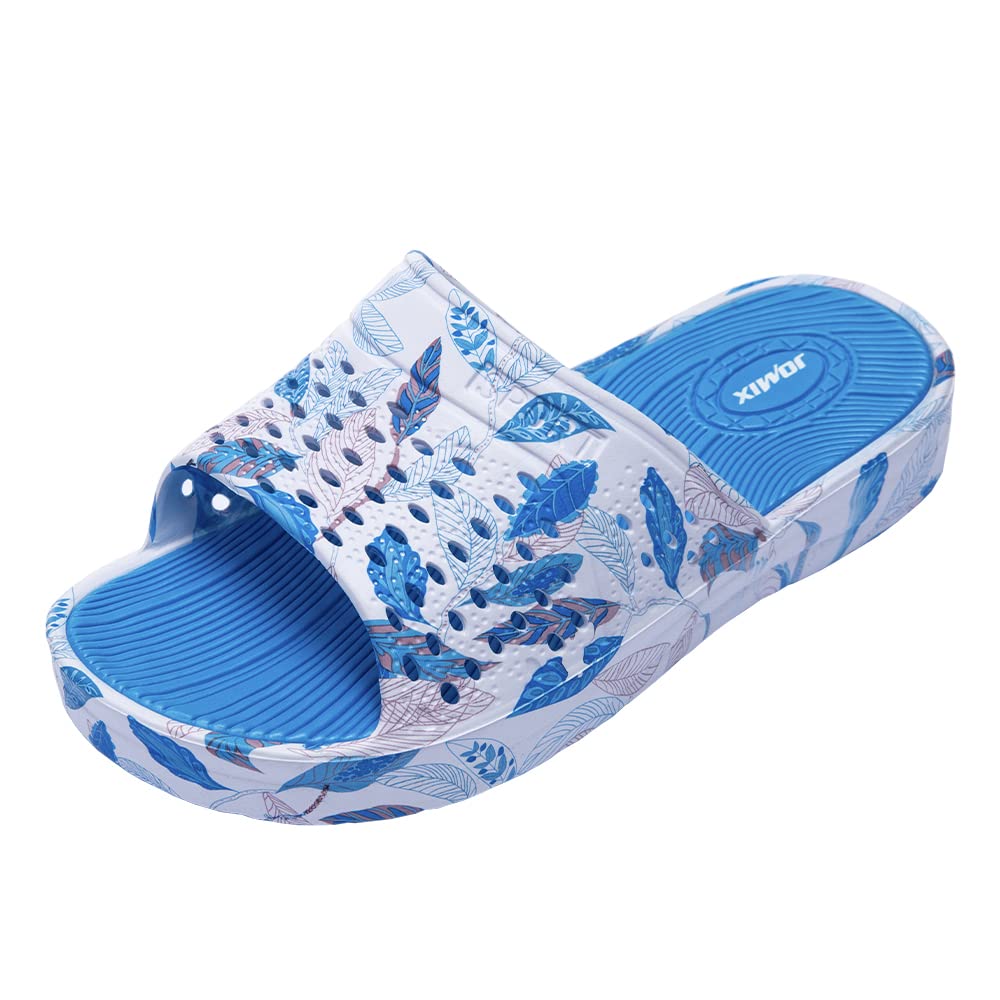 JOMIX Pantoletten Damen Sommer Bunte Badeschuhe mit Fussbett Flache Rutschfest Badelatschen Meer Pool Strand Schwimmen Schnalle Schlappen