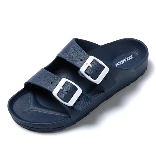 JOMIX Pantoletten Damen Sommer Bunte Badeschuhe mit Fussbett Flache Rutschfest Badelatschen Meer Pool Strand Schwimmen Schnalle Schlappen