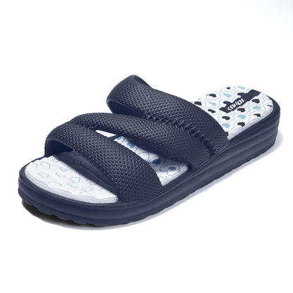 JOMIX Pantoletten Damen Sommer Bunte Badeschuhe mit Fussbett Flache Rutschfest Badelatschen Meer Pool Strand Schwimmen Schnalle Schlappen