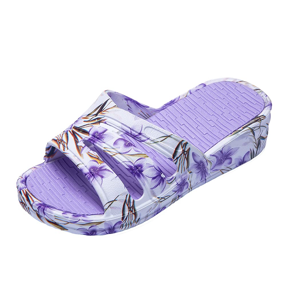 JOMIX Pantoletten Damen Sommer Bunte Badeschuhe mit Fussbett Flache Rutschfest Badelatschen Meer Pool Strand Schwimmen Schnalle Schlappen