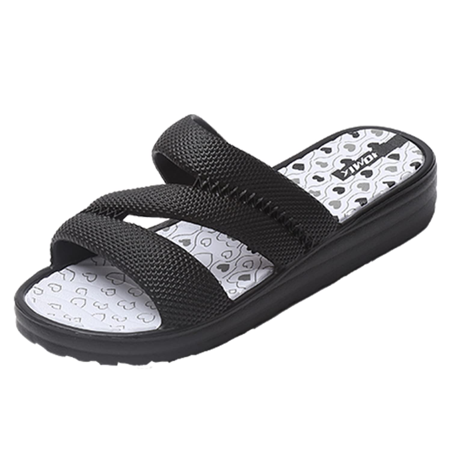 JOMIX Pantoletten Damen Sommer Bunte Badeschuhe mit Fussbett Flache Rutschfest Badelatschen Meer Pool Strand Schwimmen Schnalle Schlappen