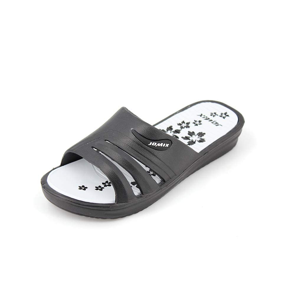 JOMIX Pantoletten Damen Sommer Bunte Badeschuhe mit Fussbett Flache Rutschfest Badelatschen Meer Pool Strand Schwimmen Schnalle Schlappen