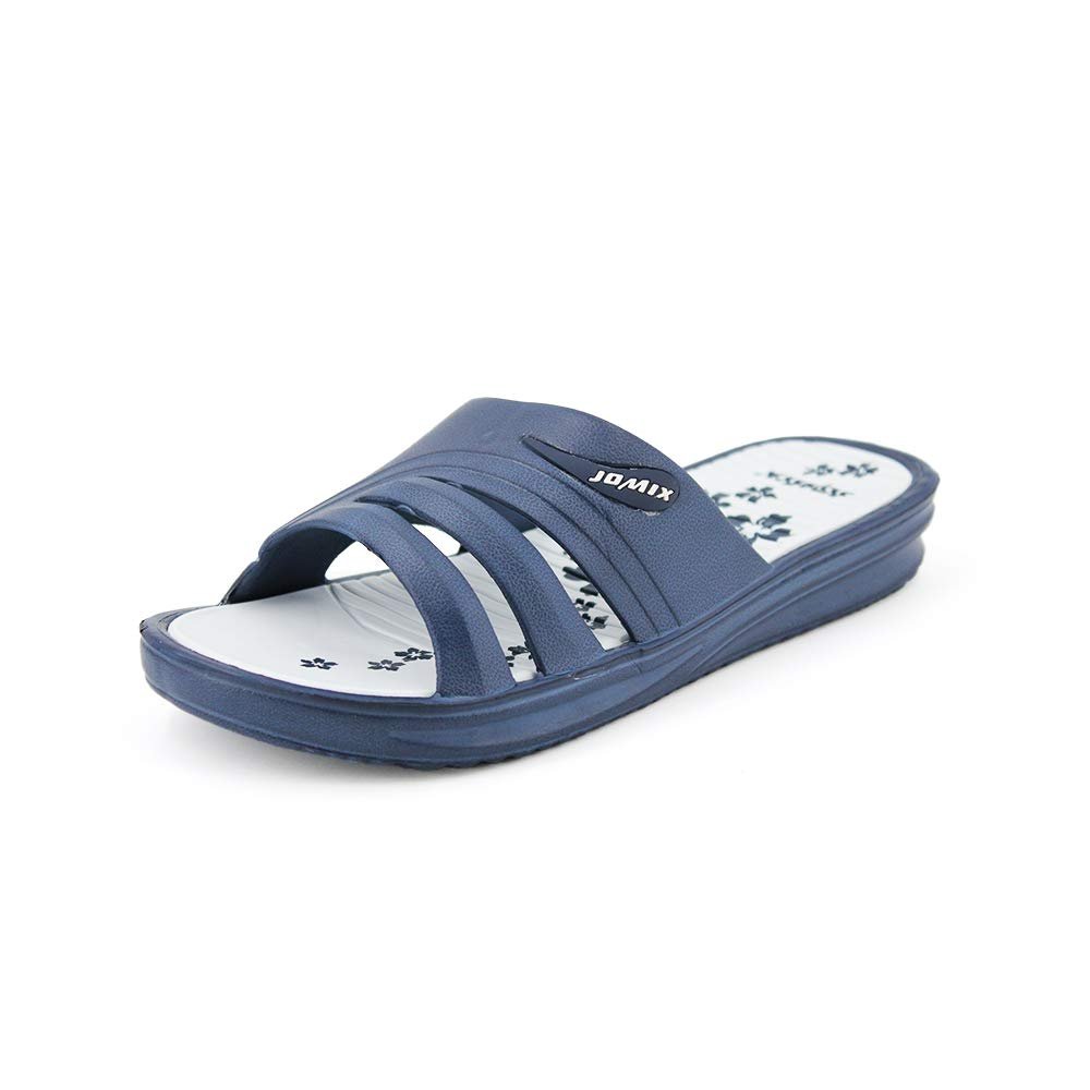 JOMIX Pantoletten Damen Sommer Bunte Badeschuhe mit Fussbett Flache Rutschfest Badelatschen Meer Pool Strand Schwimmen Schnalle Schlappen