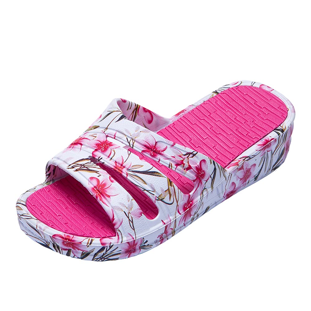JOMIX Pantoletten Damen Sommer Bunte Badeschuhe mit Fussbett Flache Rutschfest Badelatschen Meer Pool Strand Schwimmen Schnalle Schlappen