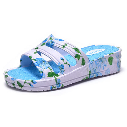 JOMIX Pantoletten Damen Sommer Bunte Badeschuhe mit Fussbett Flache Rutschfest Badelatschen Meer Pool Strand Schwimmen Schnalle Schlappen