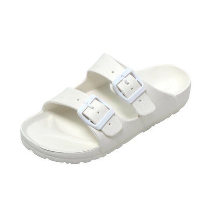 JOMIX Pantoletten Damen Sommer Bunte Badeschuhe mit Fussbett Flache Rutschfest Badelatschen Meer Pool Strand Schwimmen Schnalle Schlappen